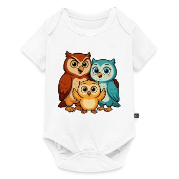 Bunte Eulenfamilie Cartoon - Baby Premium Kurzarmbody - Weiß - Vorne
