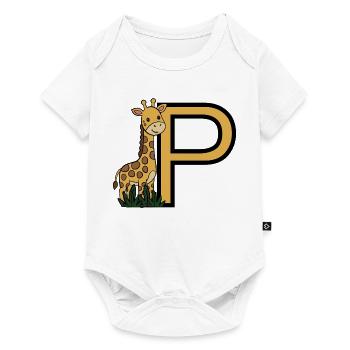 Giraffe neben Großbuchstabe P - Baby Premium Kurzarmbody - Weiß - Vorne
