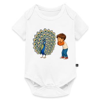 Junge staunt über prächtigen Pfau mit Federpracht - Baby Premium Kurzarmbody - Weiß - Vorne