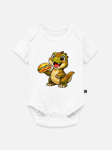 Dino mit Fischbrötchen - Baby Premium Kurzarmbody - Weiß