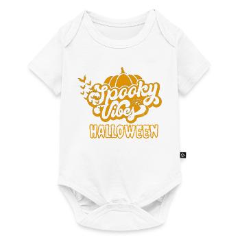 Spooky Vibes Halloween Kürbis Fledermaus Design - Baby Premium Kurzarmbody - Weiß - Vorne