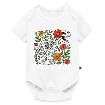 T Rex Skelett mit Blumen - Baby Premium Kurzarmbody - Weiß - Vorne