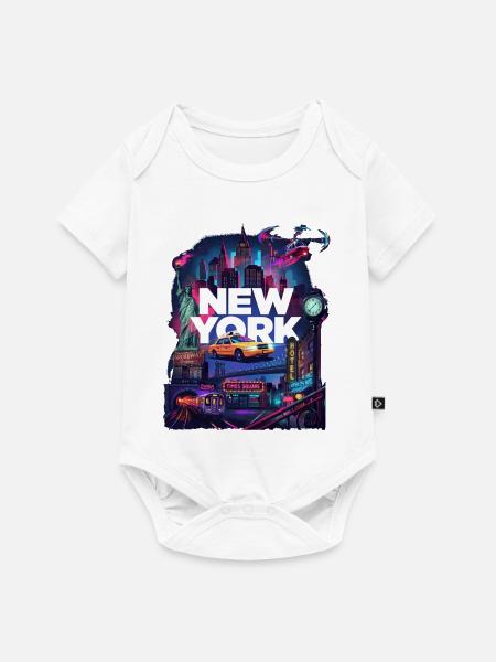 Neon New York Cityscape - Baby Premium Kurzarmbody - Weiß