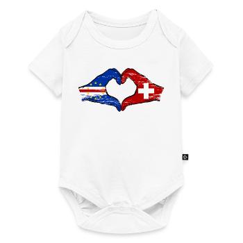 Cape Verde Switzerland Flag Hands Heart Shape Used - Baby Premium short-sleeve bodysuit - white - Front