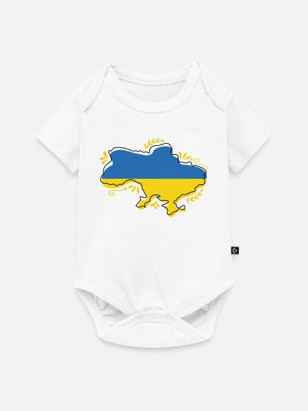 Ukraine-Flaggenkarte Silouette mit Blumenumriss - Baby Premium Kurzarmbody - Weiß