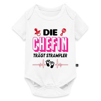 Die Chefin Mädchen trägt Strampler Babysprüche - Baby Premium Kurzarmbody - Weiß - Vorne