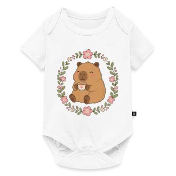 Capybara mit Kaffeebecher - Baby Premium Kurzarmbody - Weiß - Vorne