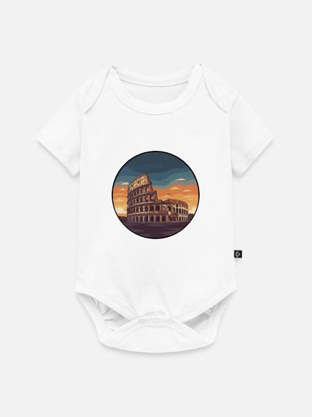 Romer Kolosseum Sonnenuntergangs-Rundaufkleber - Baby Premium Kurzarmbody - Weiß