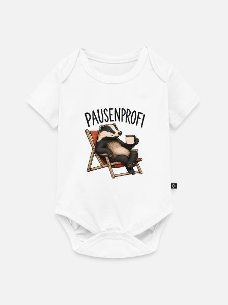 Pausenprofi Badger mit Kaffee - Baby Premium Kurzarmbody - Weiß