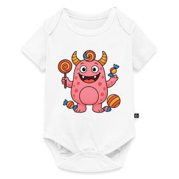Niedliches rosa Suessigkeiten Monster - Baby Premium Kurzarmbody - Weiß - Vorne