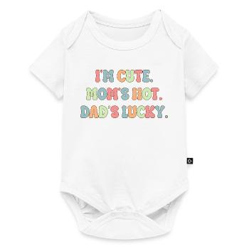 Retro lustiger Druck Ich bin süß, Mama heiß, Papa Glück - Baby Premium Kurzarmbody - Weiß - Vorne