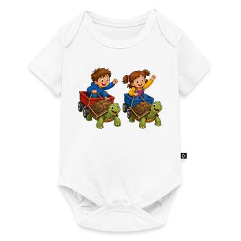 Kinder Schildkrötenrennen im Bollerwagen Spaß - Baby Premium Kurzarmbody - Weiß - Vorne