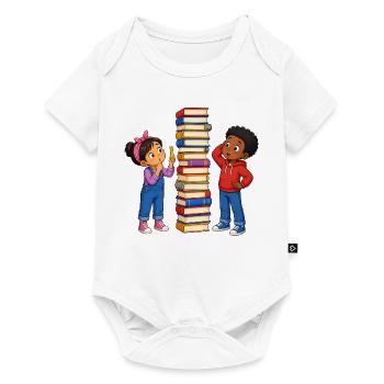 Kinder Bücherstapel Messen Lustiges Lernmotiv - Baby Premium Kurzarmbody - Weiß - Vorne
