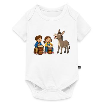 Kinder Trommeln mit Esel Fröhliches Musikmotiv - Baby Premium Kurzarmbody - Weiß - Vorne