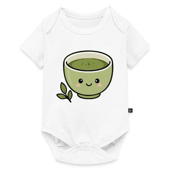 Süßer Kawaii Matcha Teetassen-Aufkleber - Baby Premium Kurzarmbody - Weiß - Vorne