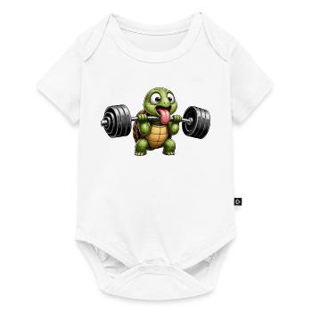 Schildkröte mit Hantel Comic Bodybuilding - Baby Premium Kurzarmbody - Weiß - Vorne