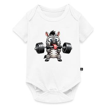 Zebra mit Hantel Comic Bodybuilding Cartoon - Baby Premium Kurzarmbody - Weiß - Vorne