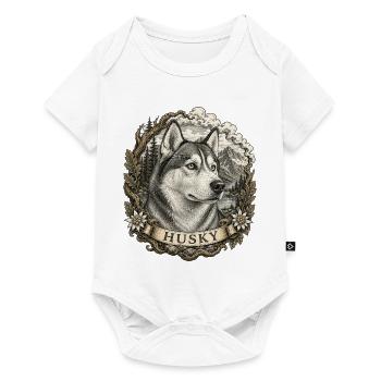 Husky im Vintage Stil mit Berglandschaft - Baby Premium Kurzarmbody - Weiß - Vorne
