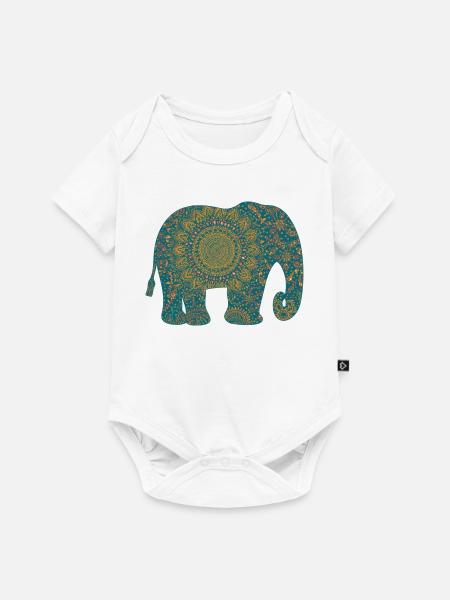 Mandala Elefant Muster in Teal - Baby Premium Kurzarmbody - Weiß