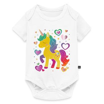 Niedliches Einhorn mit Herzen Design - Baby Premium Kurzarmbody - Weiß - Vorne