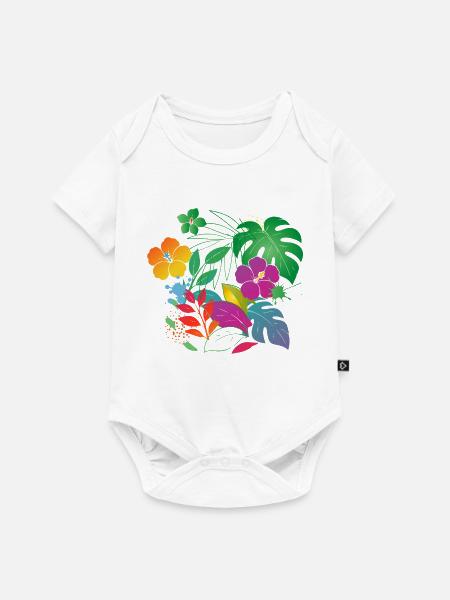 Tropische Blumen und Blätter Design - Baby Premium Kurzarmbody - Weiß
