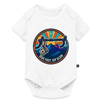 Ride Fast Sip Slow Retro Bike Abzeichen - Baby Premium Kurzarmbody - Weiß - Vorne