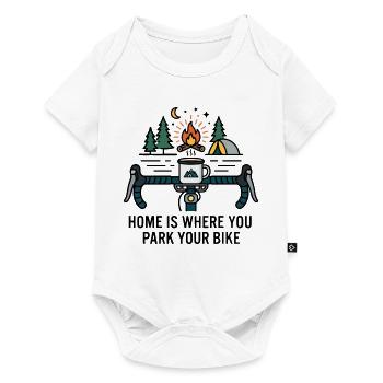 Zuhause ist der Ort, an dem du dein Fahrrad parkst. Campingbecher. - Baby Premium Kurzarmbody - Weiß - Vorne
