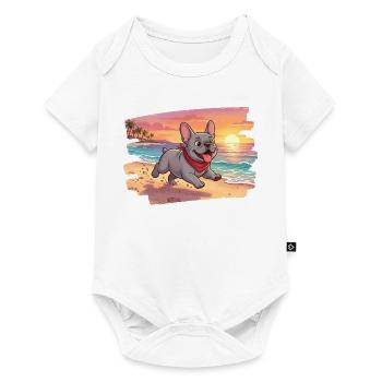 Entzückende französische Bulldogge am Strand - Baby Premium Kurzarmbody - Weiß - Vorne
