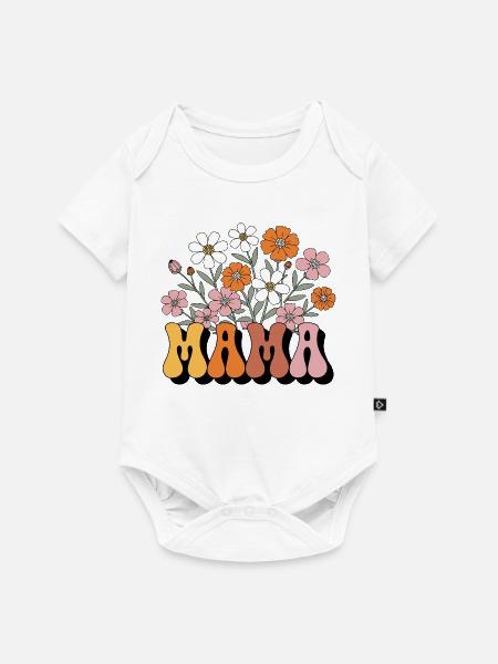 Mama Retro Blumen Groovy - Baby Premium Kurzarmbody - Weiß