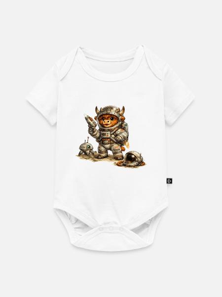 Highland Cow Astronaut - Baby Premium Kurzarmbody - Weiß