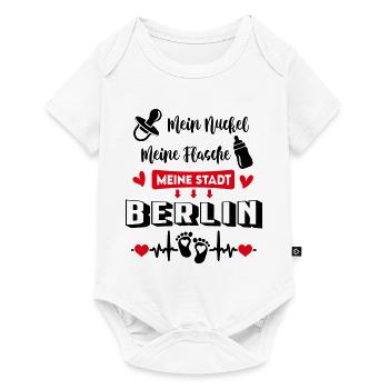 Berlin Stadt Nuckel Flasche Herz Babysprüche - Baby Premium Kurzarmbody - Weiß - Vorne