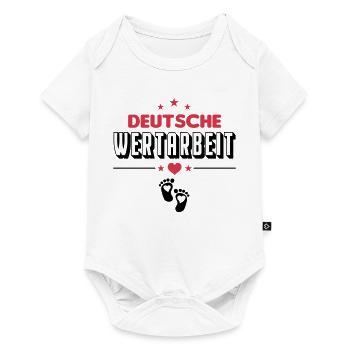 Deutsche Wertarbeit Babysprüche Milchflasche Herz - Baby Premium Kurzarmbody - Weiß - Vorne