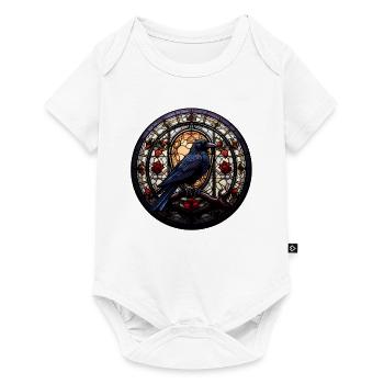 Munin der Rabe | Nordisches Buntglas Motiv - Baby Premium Kurzarmbody - Weiß - Vorne