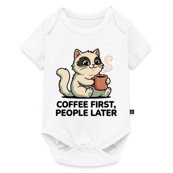 Coffee Cat : Coffee First - Body à manches courtes Premium Bébé - blanc - Devant