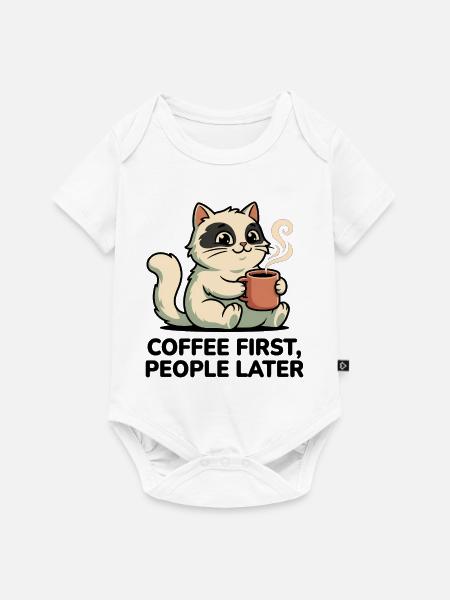 Kaffee-Katze: Kaffee zuerst - Baby Premium Kurzarmbody - Weiß