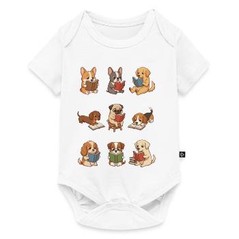 Funny Dog Reading Shirt, Cute Dogs with Books - Baby Premium short-sleeve bodysuit - white - Front