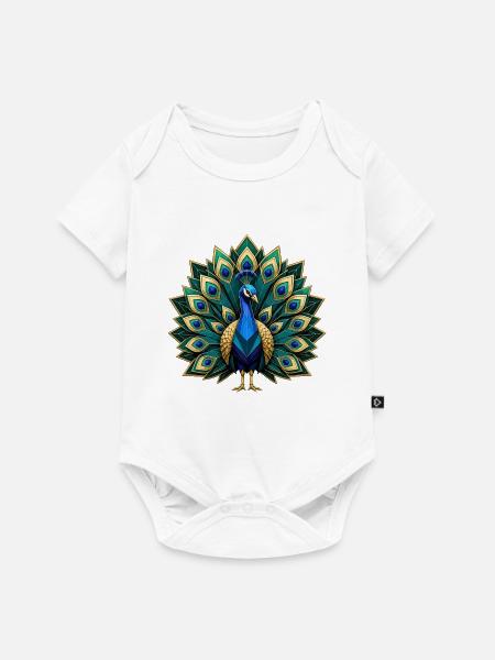 Geometrischer Pfau mit Goldakzenten - Baby Premium Kurzarmbody - Weiß
