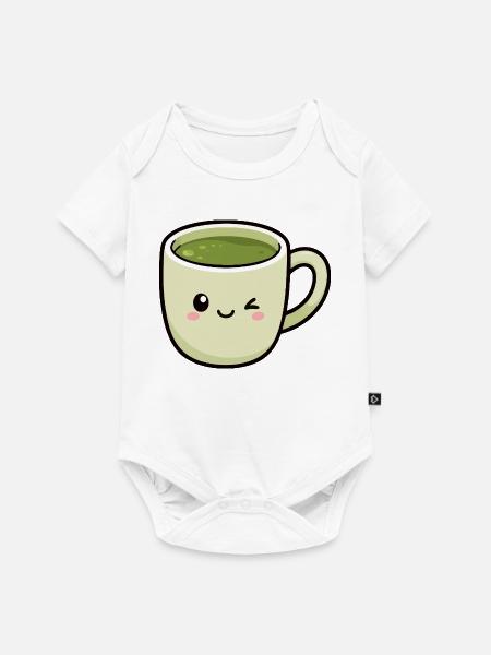 Kawaii zwinkern Matcha Grüne Teetasse - Baby Premium Kurzarmbody - Weiß