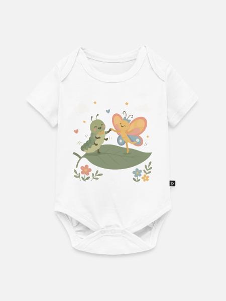 Raupe und Schmetterling tanzen - Baby Premium Kurzarmbody - Weiß