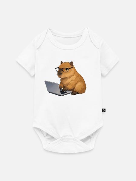 Capybara am Laptop - Baby Premium Kurzarmbody - Weiß