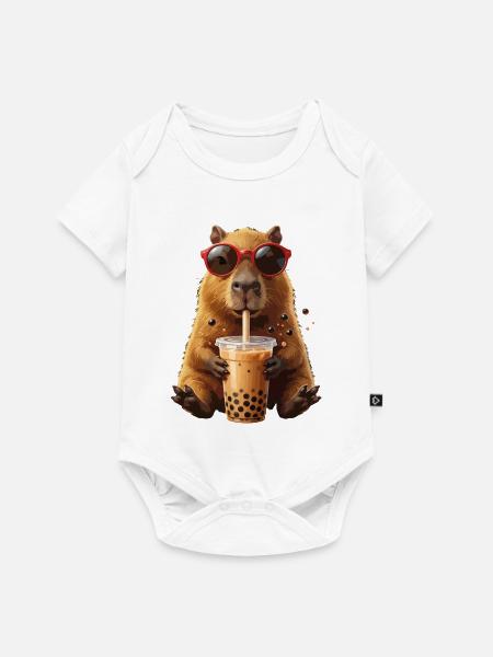 Sonnenhamster mit Bubble Tea - Baby Premium Kurzarmbody - Weiß