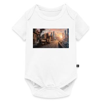 Time Travel: Retro Steam Train and Futuristic City - Baby Premium short-sleeve bodysuit - white - Front