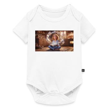 Magic of Reading: Girl with Flying Books in a Cozy - Baby Premium short-sleeve bodysuit - white - Front