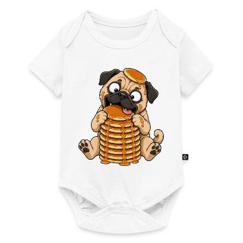 Pug with Pancakes Funny Cartoon - Baby Premium short-sleeve bodysuit - white - Front
