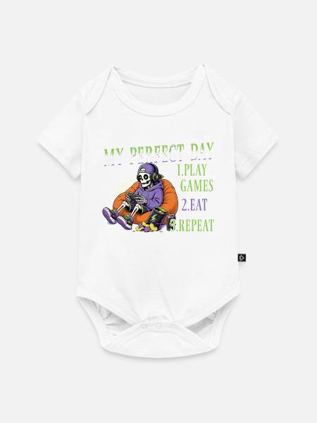 Skeleton Gamer Gaming Halloween - Baby Premium Kurzarmbody - Weiß