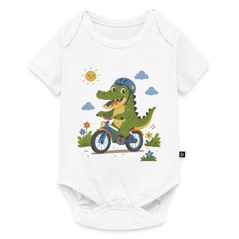Crocodile faisant du vélo avec un casque - Body à manches courtes Premium Bébé - blanc - Devant
