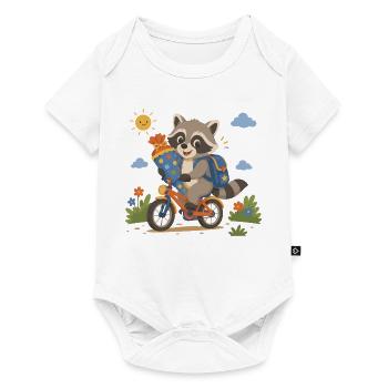 Raccoon va à l’école à vélo - Body à manches courtes Premium Bébé - blanc - Devant