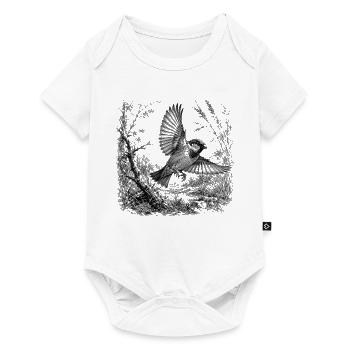 Cute sparrow in flight in nature in drawing style - Baby Premium short-sleeve bodysuit - white - Front