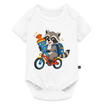 Raton laveur avec cône d’école sur vélo - Body à manches courtes Premium Bébé - blanc - Devant