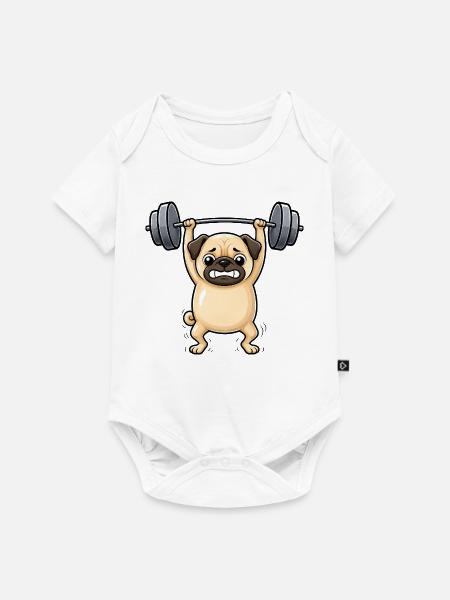 Palestra con manubri Pug Dog Fitness - Body Premium a maniche corte per neonati  - bianco